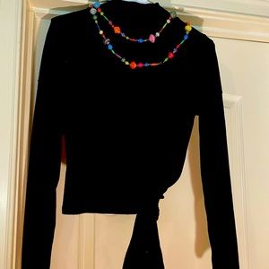 Cotton blend- soft mock turtle neck-falls at waist ties/side